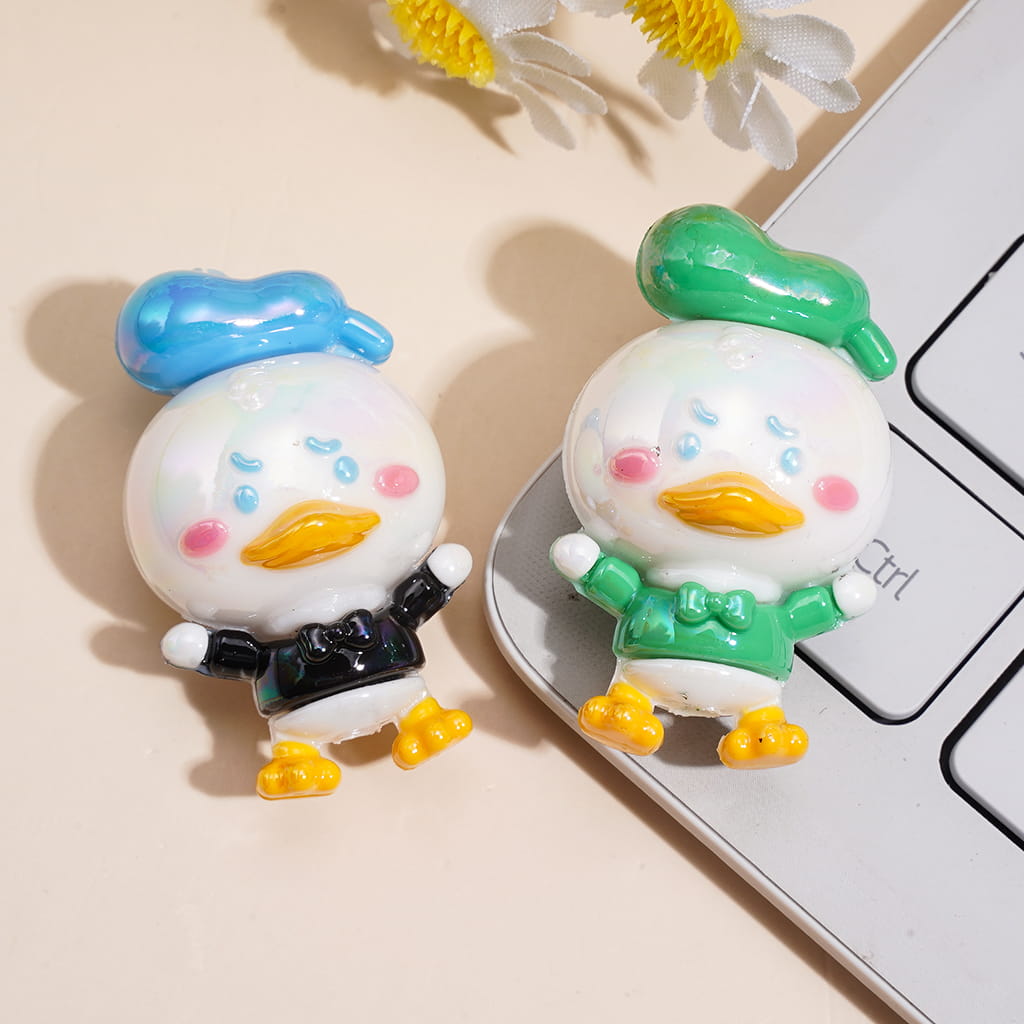 Soft PVC Rubber Beads Cute Duck Series with Beret Hat Design, Multi-Color