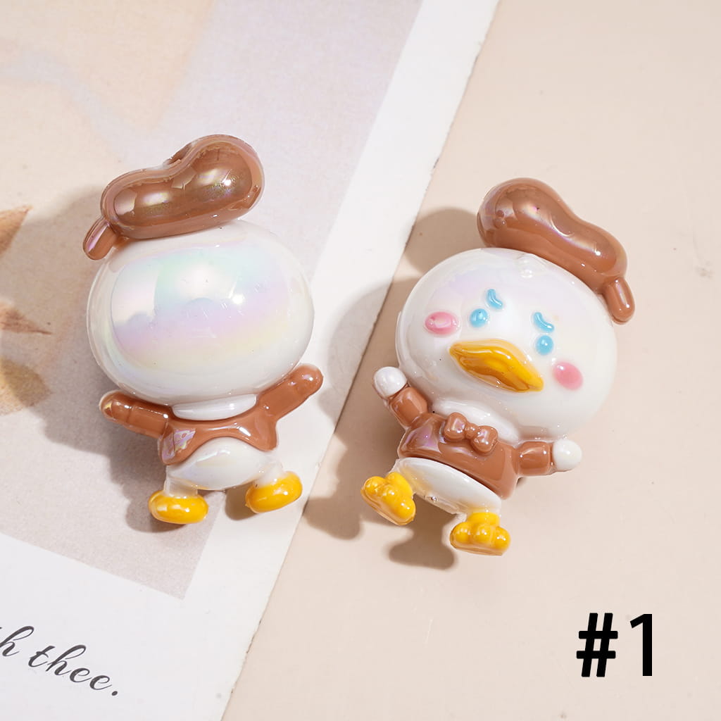 Soft PVC Rubber Beads Cute Duck Series with Beret Hat Design, Multi-Color