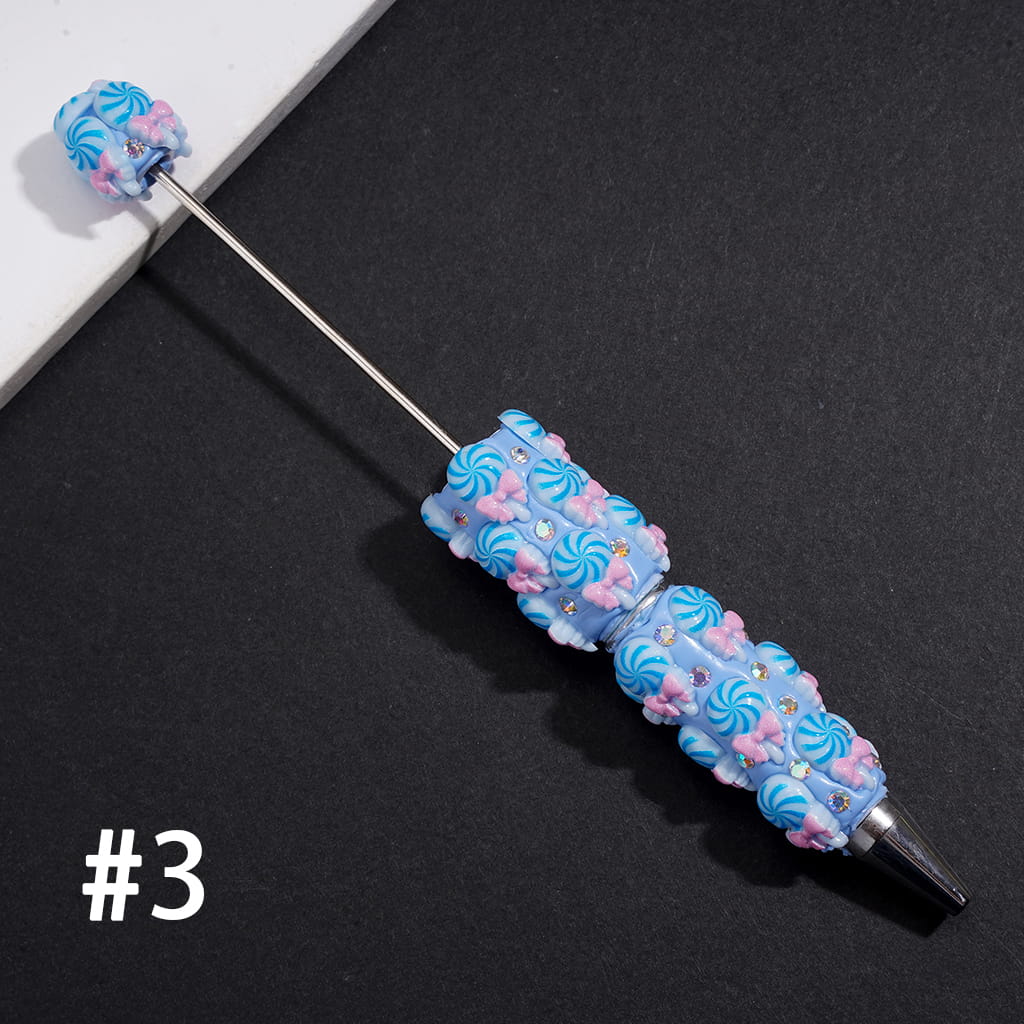Clay Beadable Pens with Spiral Lollipop Candy, Bow & AB Rhinestones, Multi-Color
