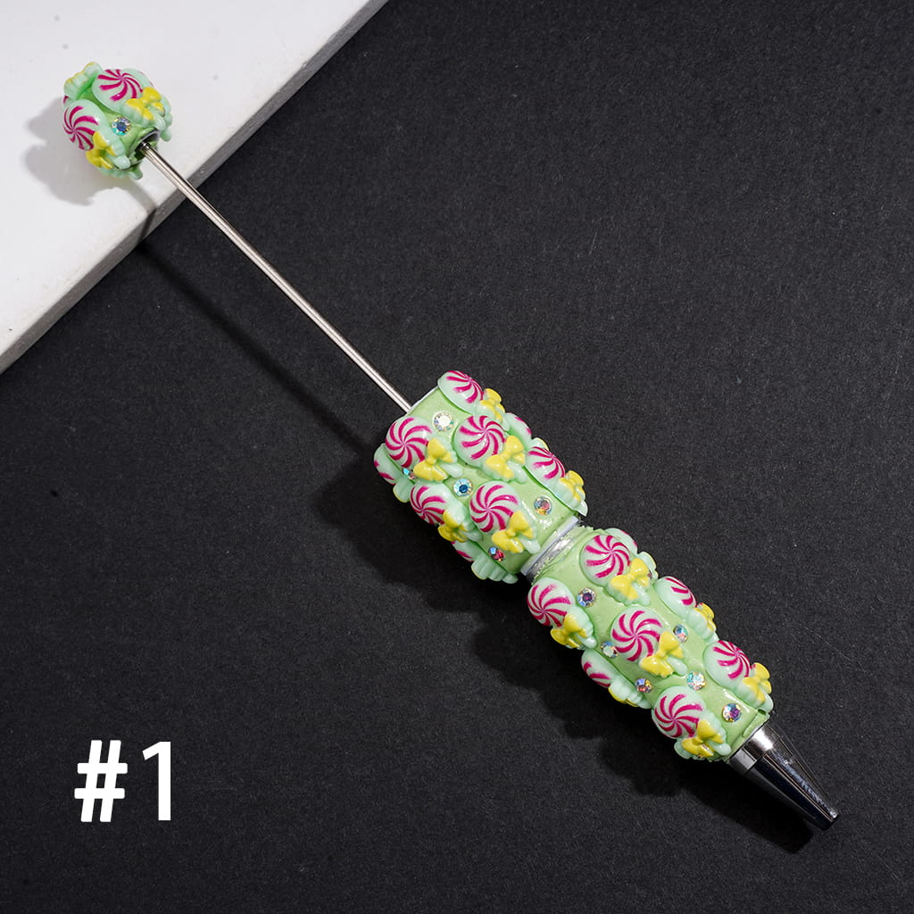 Clay Beadable Pens with Spiral Lollipop Candy, Bow & AB Rhinestones, Multi-Color