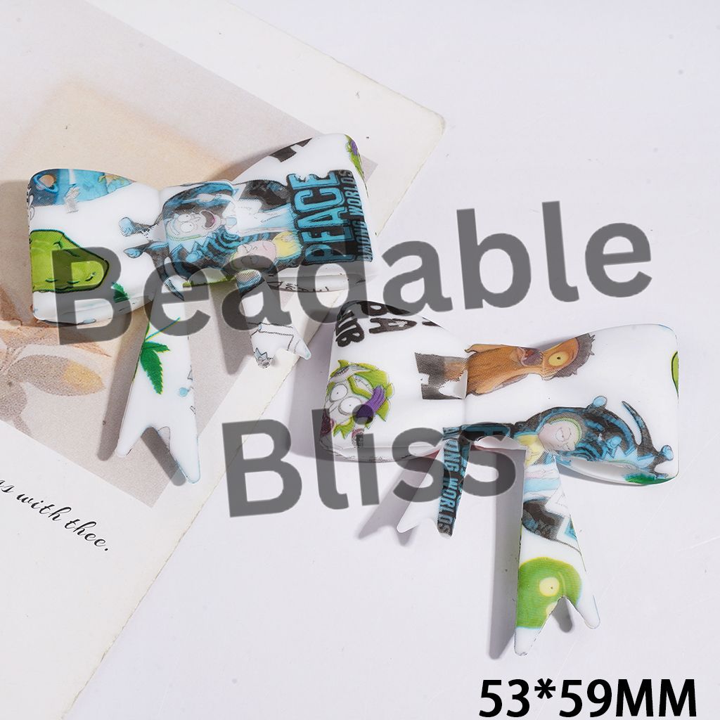 Soft Bowtie with Crazy Scientist and Kind Boy Cartoon Character Silicone Focal Beads, 53*59MM