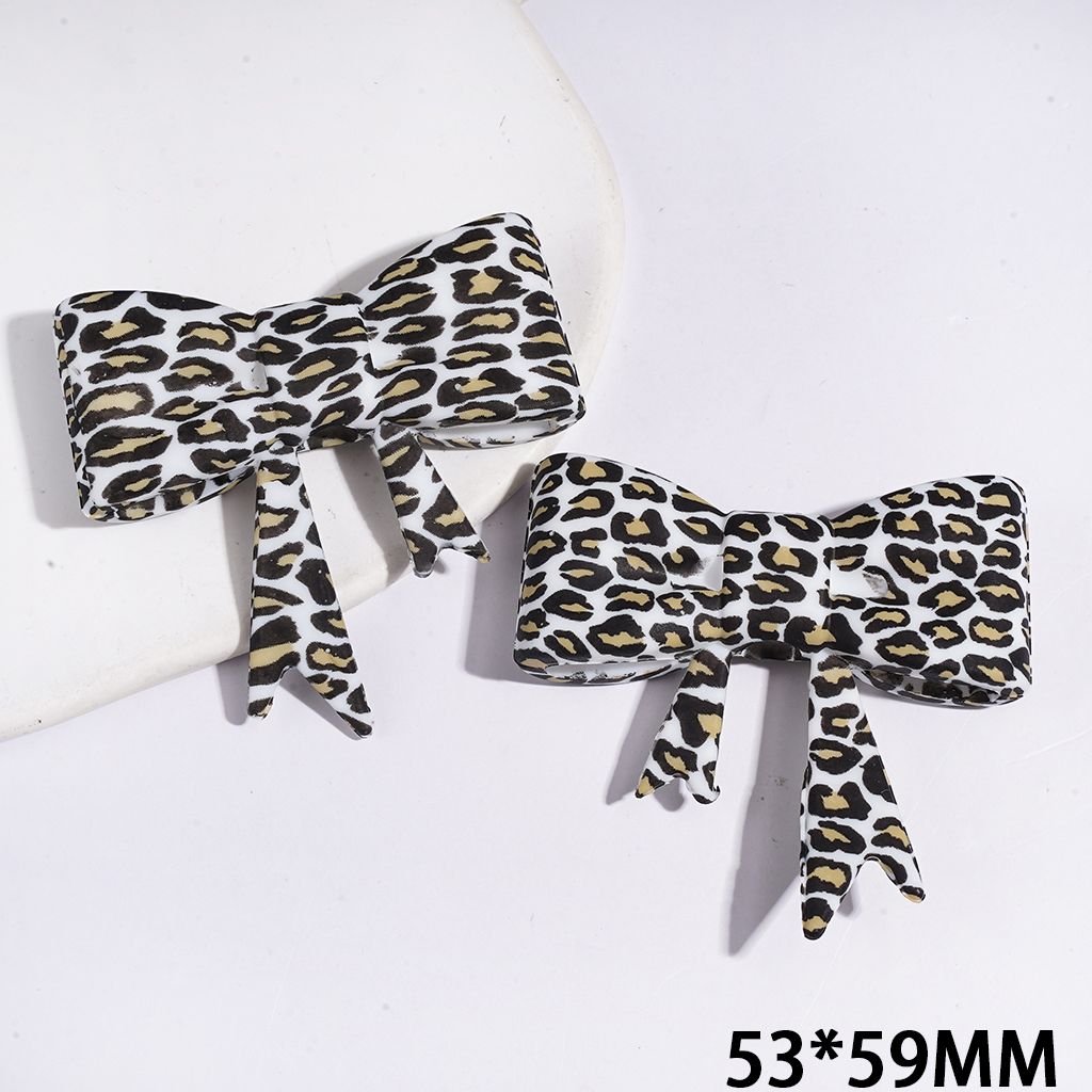 Soft Bowtie with Black and Yellow Leopard Prints Silicone Focal Beads, 53*59MM