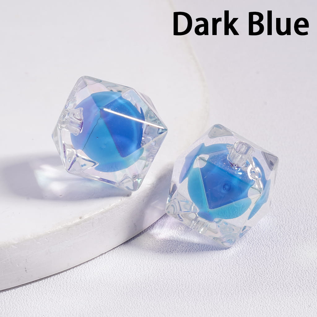 Two clear dice with blue faces on a white background, labeled 'Dark Blue'.

