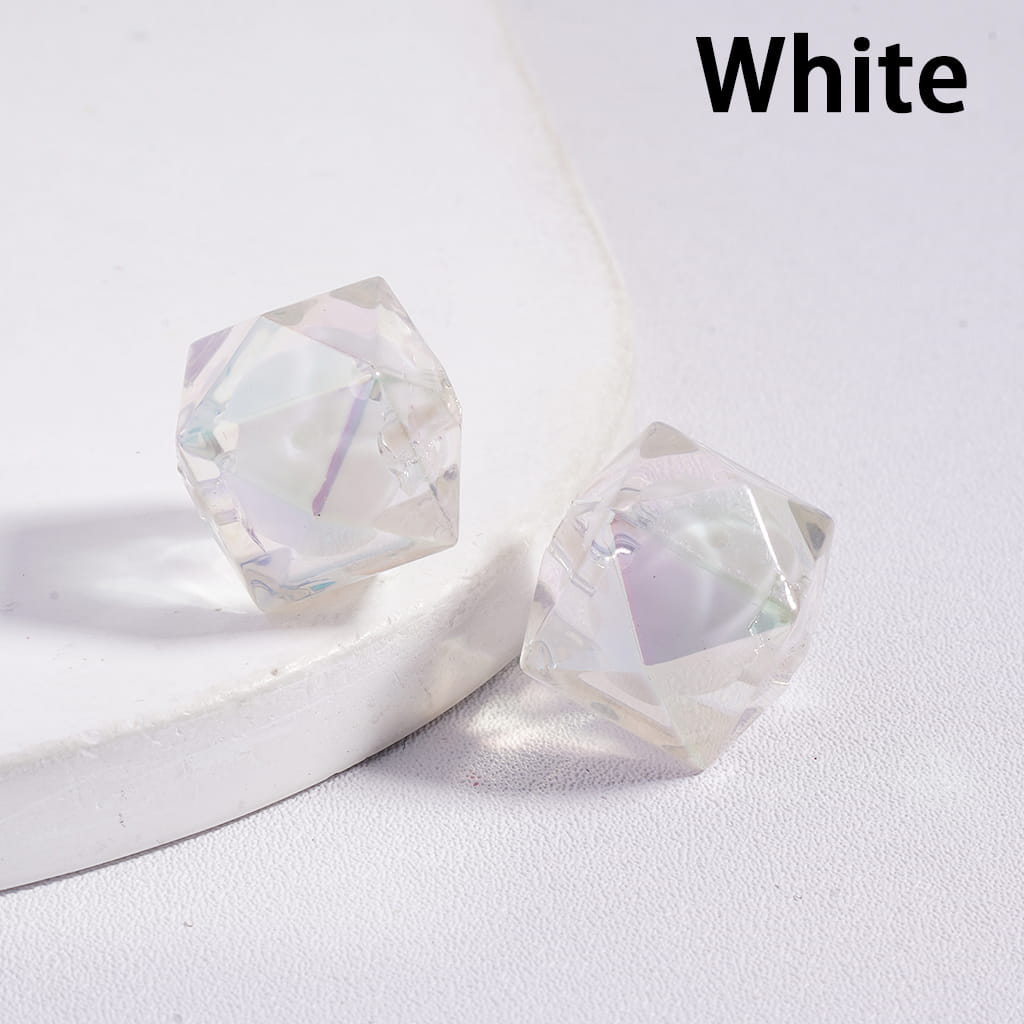 Crystal-like geometric objects on a white background with 'White' text.


