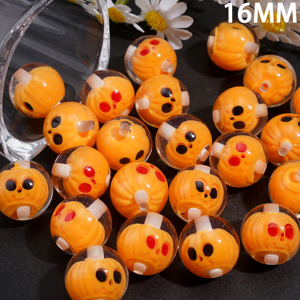 Transparent Acrylic Beads for Bracelets, Halloween Pumpkin Face, 16MM, Random Mix