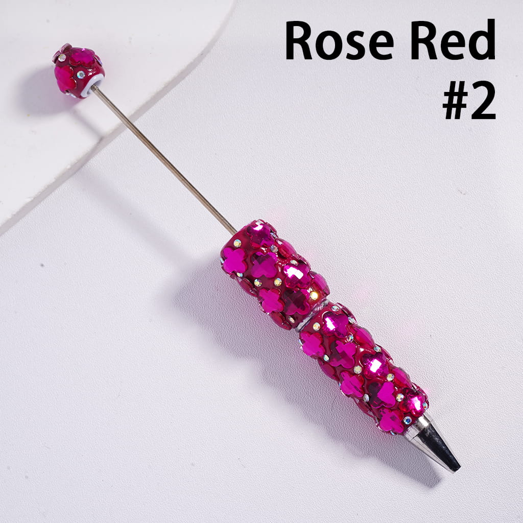 Rose red beaded pen on a white background with text 'Rose Red #2'.