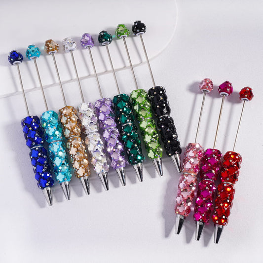 Beadable Clay Pens with Dazzling Four-Leaf Clover Rhinestones Saint Patrick's Day, AB Rhinestones, Multi-Color