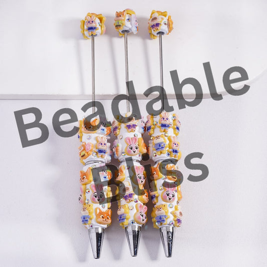 Beadable Clay Pens with Crazy Animal City Character Series, with AB Rhinestone