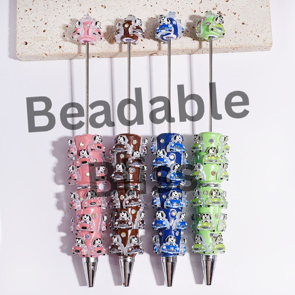 Beadable Clay Pens Classic Animation Beagle Dog Driving Car and AB Rhinestone, Multi-Color