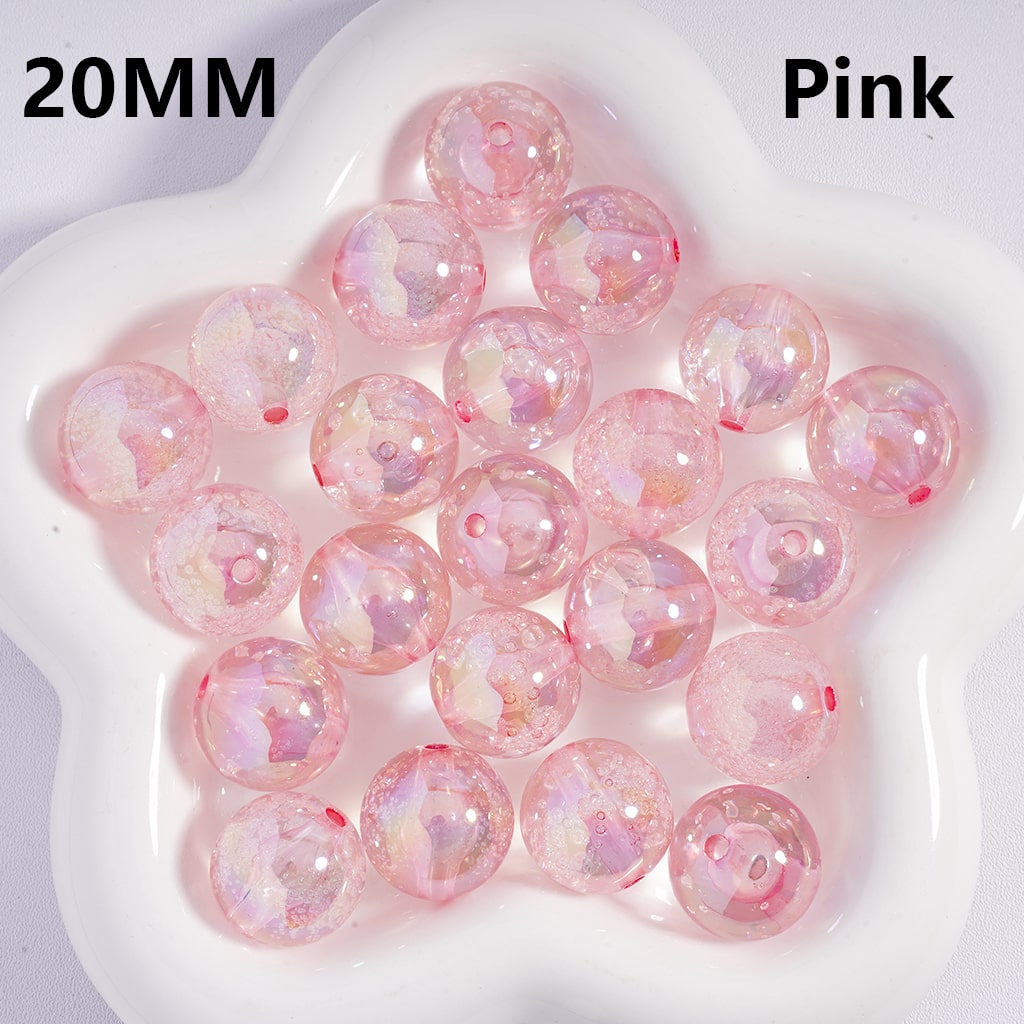 Semi Clear Acrylic Beads with Bubbles, Glossy UV Finish 20mm Random Mix, Please Read the Description