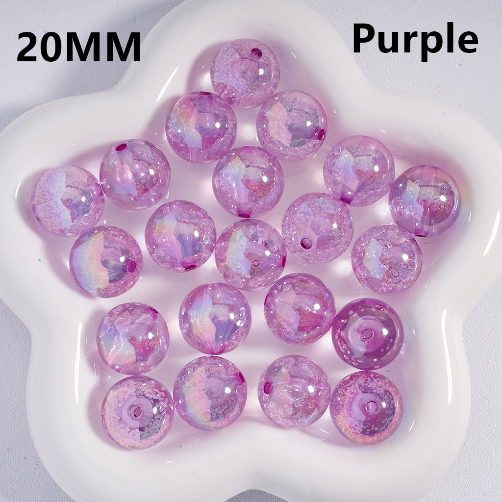 Semi Clear Acrylic Beads with Bubbles, Glossy UV Finish 20mm Random Mix, Please Read the Description