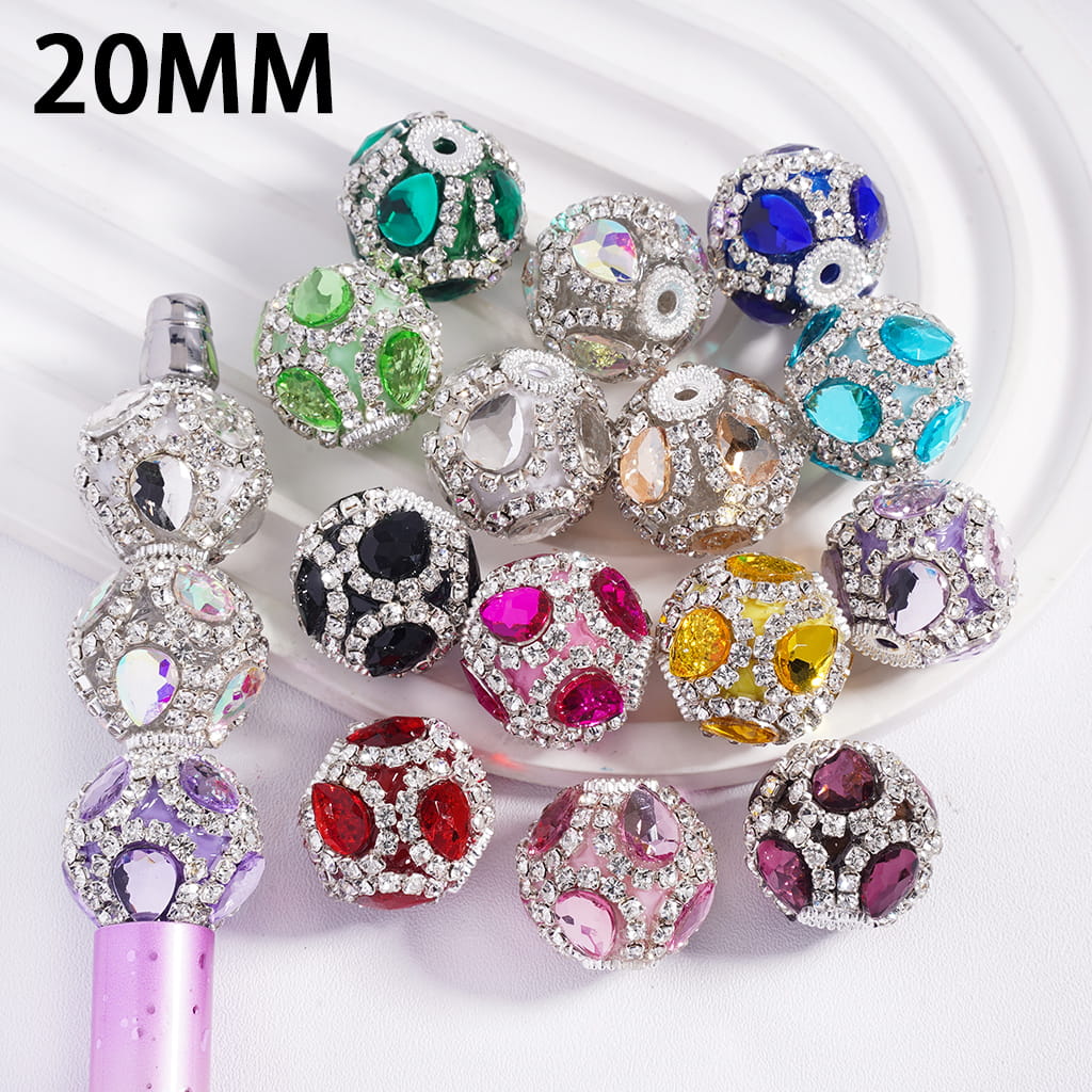 Acrylic Beads with Water Drop and Clear Rhinestone Chains, 20MM, Multi-Color