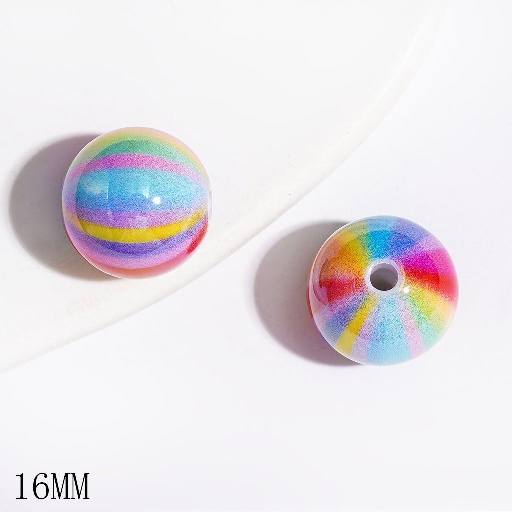 UV-Coated Acrylic Beads for Bracelets with Rainbow Printed, 16MM