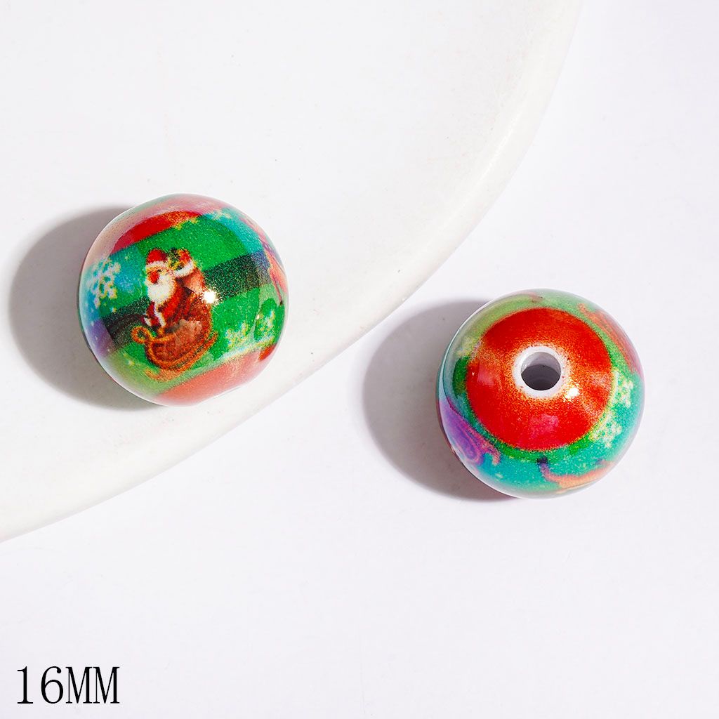 Santa Claus Reindeer Snowflakes UV-Coated Acrylic Beads for Bracelets, Christmas Theme, 16MM