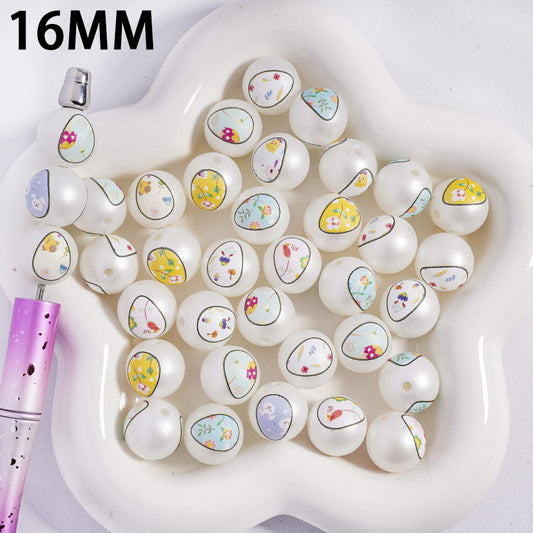 Acrylic Beads for Bracelets with Colorful Egg Easter Theme, 16MM, Random Mix