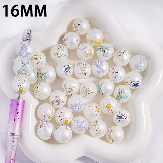 Acrylic Beads for Bracelets with Adorable Rabbit Shape Hug Egg Easter Theme, 16MM, Random Mix