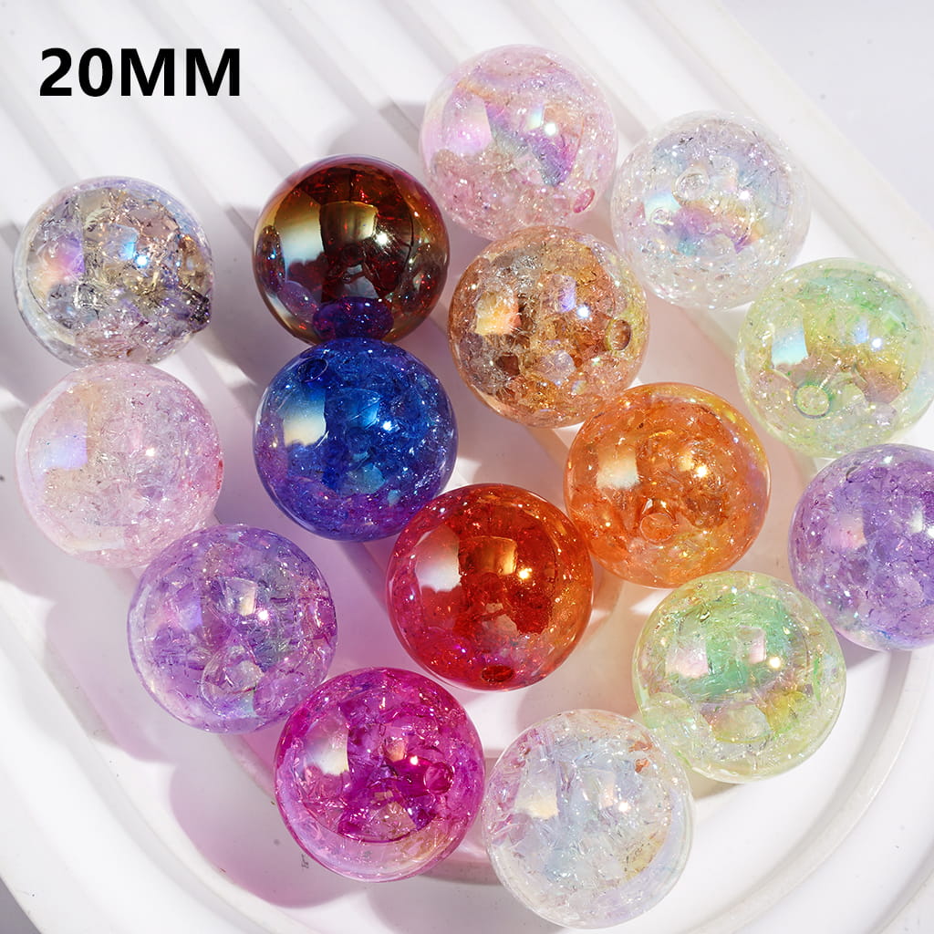 半透明クラックルラウンドアクリルビーズ、ランダムミックス、20MM