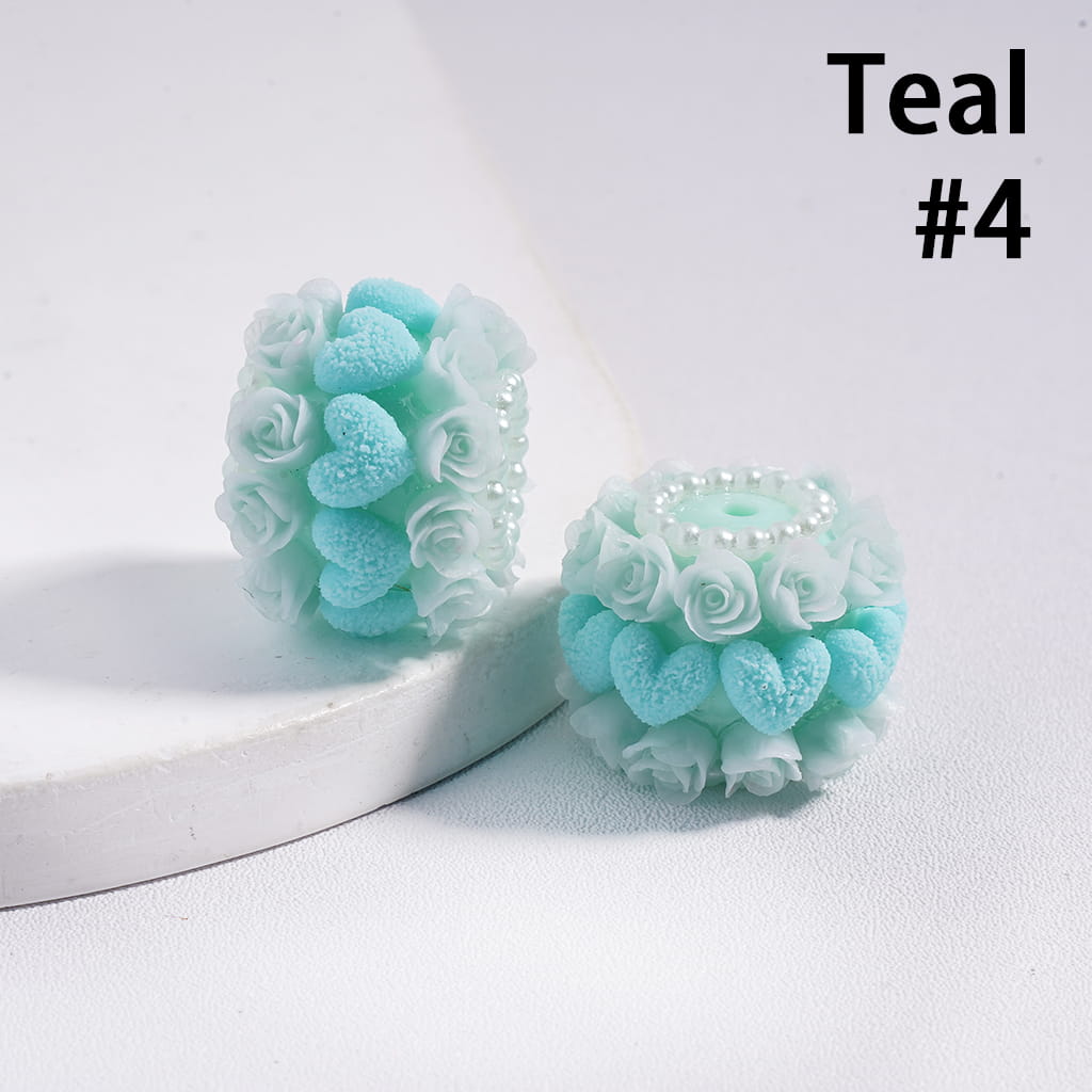 Teal flower-shaped bath bombs on a white surface with 'Teal #4' text.