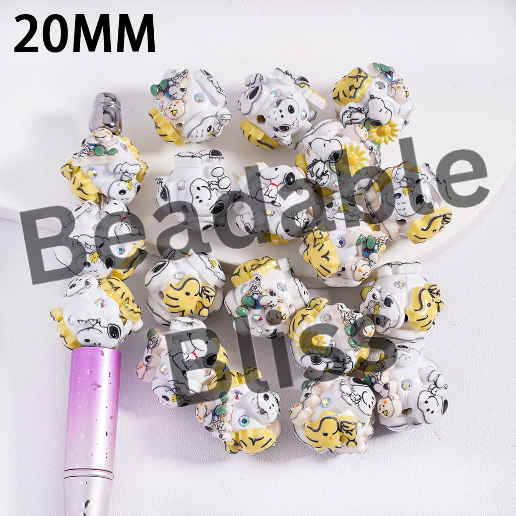 Decorative beads with cartoon characters on a white background, branded 'handsonty supply'.