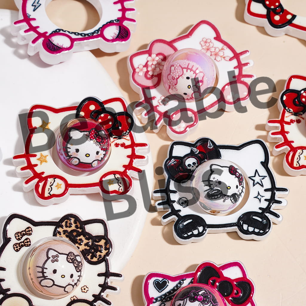 Acrylic Beads Cute Cat Character Collection Set, Cat Head Frame and UV-Coated Round Beads, Random Mix