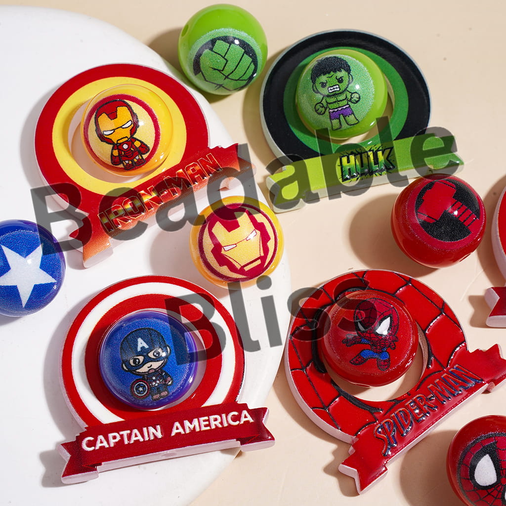 Strong Superhero Character Collection Set Acrylic Beads, Name Tag Frame and Round Beads, Random Mix