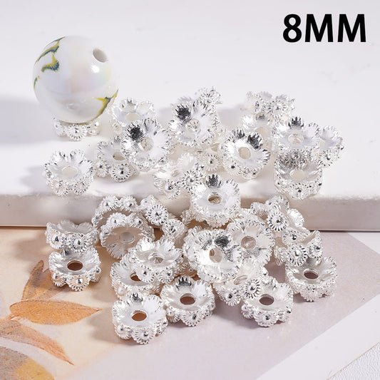 Metal Spacer Beads with Sun Flowers in Silver Color, 8MM