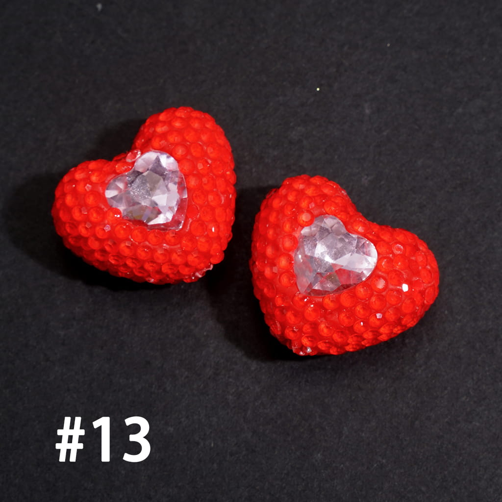 Clay Beads Heart with Rhinestones and Pink Mini Heart, Fluorescent Colors, 19*24MM