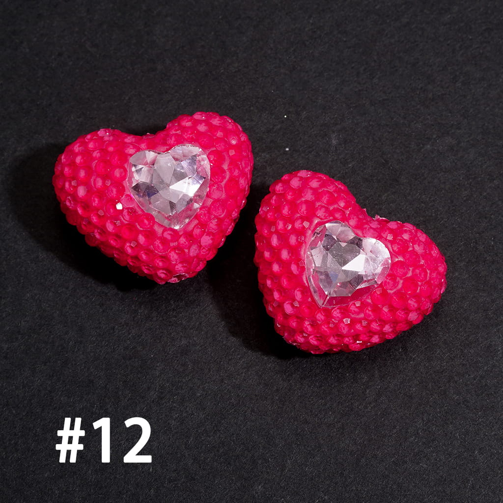 Clay Beads Heart with Rhinestones and Pink Mini Heart, Fluorescent Colors, 19*24MM