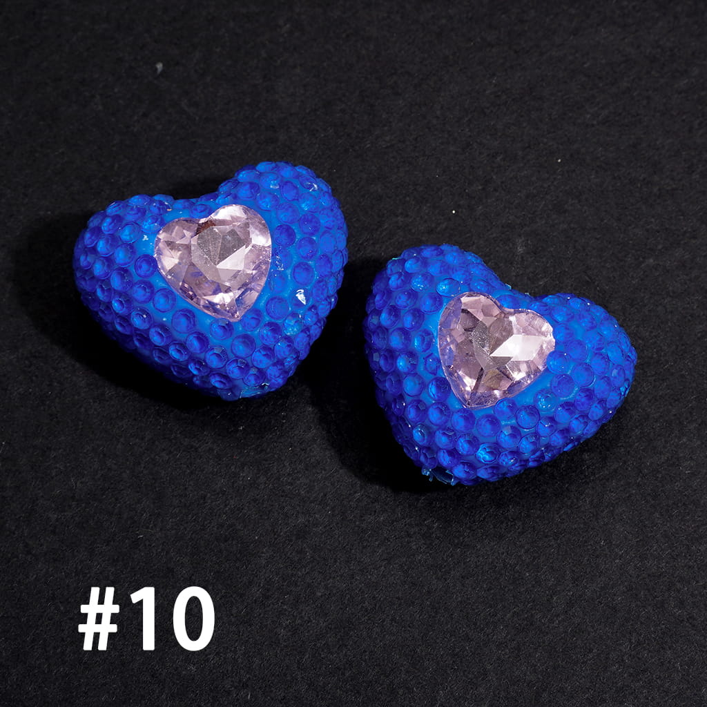 Clay Beads Heart with Rhinestones and Pink Mini Heart, Fluorescent Colors, 19*24MM