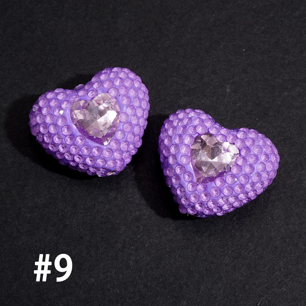 Clay Beads Heart with Rhinestones and Pink Mini Heart, Fluorescent Colors, 19*24MM