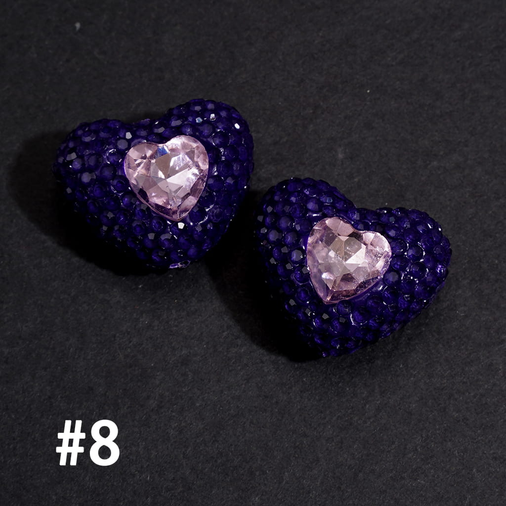 Clay Beads Heart with Rhinestones and Pink Mini Heart, Fluorescent Colors, 19*24MM