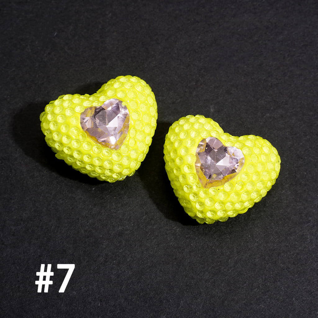 Clay Beads Heart with Rhinestones and Pink Mini Heart, Fluorescent Colors, 19*24MM