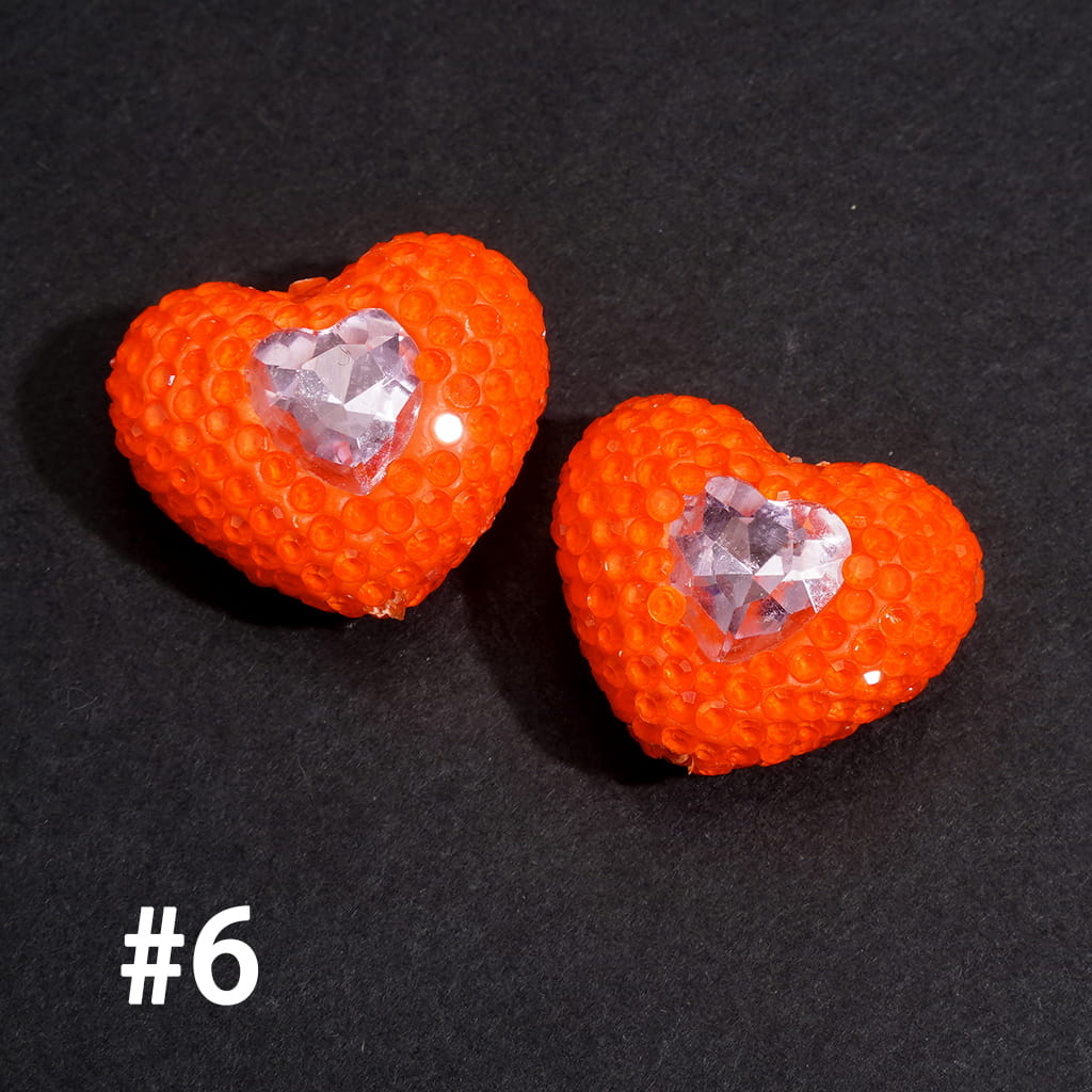 Clay Beads Heart with Rhinestones and Pink Mini Heart, Fluorescent Colors, 19*24MM