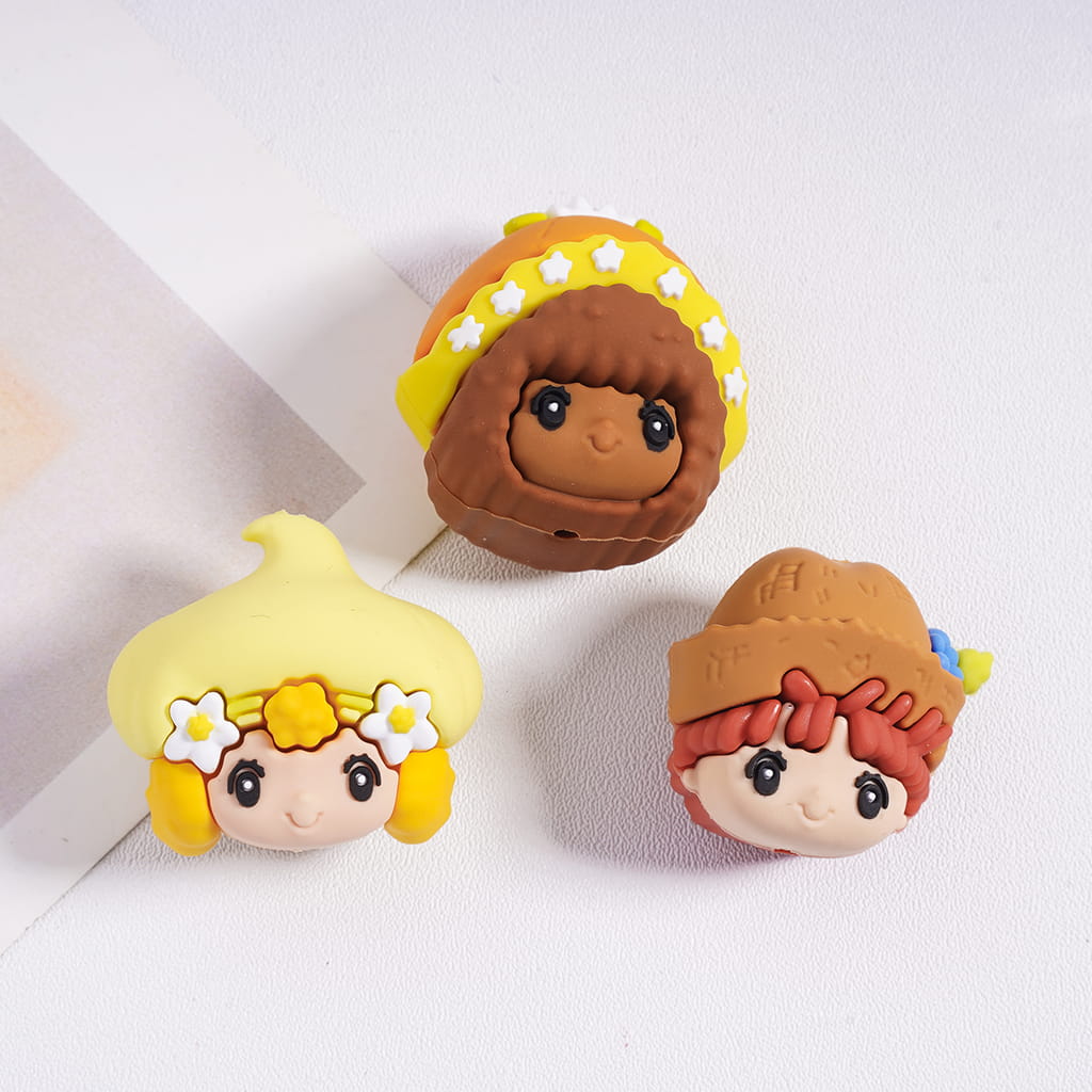 PVC Rubber Beads Lovely Baby Face Head with Various Hat, Random Mix