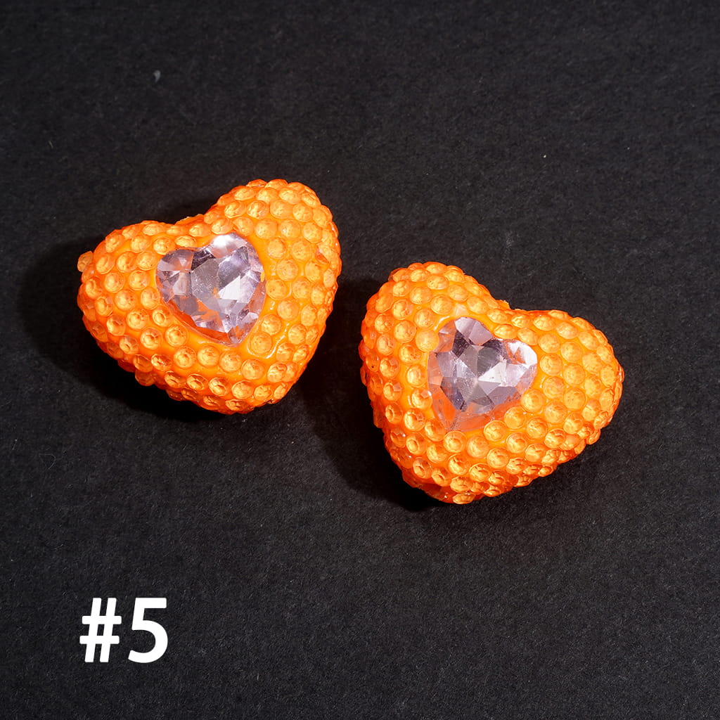 Clay Beads Heart with Rhinestones and Pink Mini Heart, Fluorescent Colors, 19*24MM