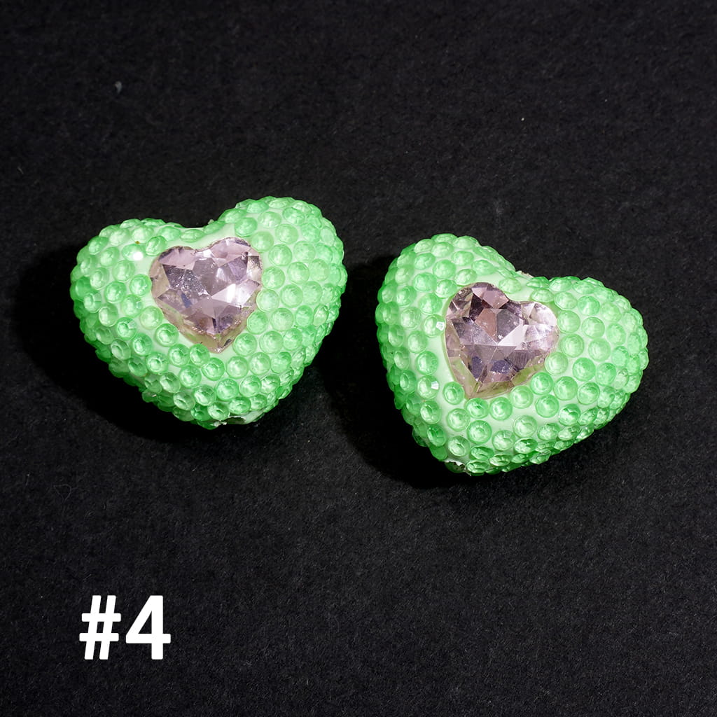 Clay Beads Heart with Rhinestones and Pink Mini Heart, Fluorescent Colors, 19*24MM