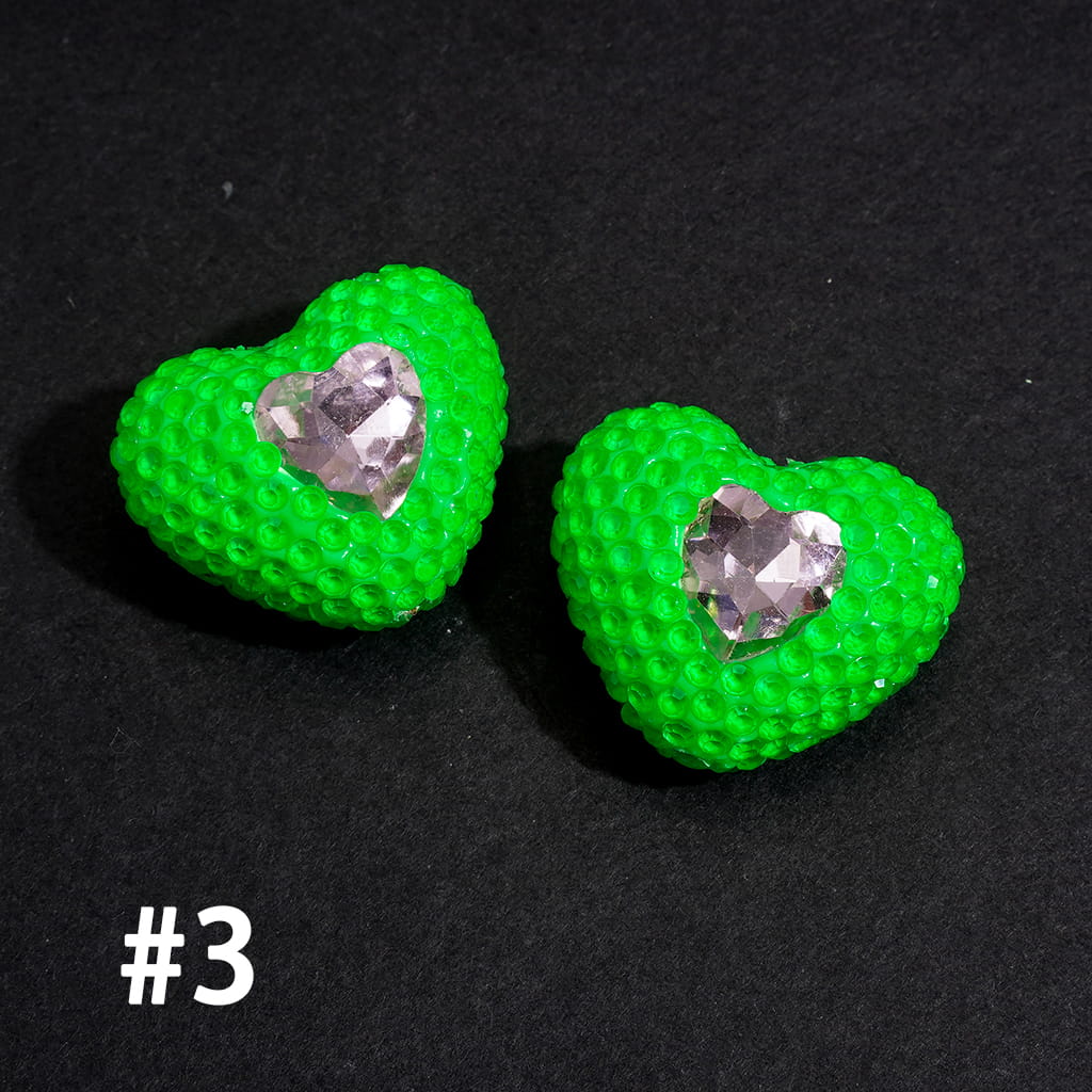 Clay Beads Heart with Rhinestones and Pink Mini Heart, Fluorescent Colors, 19*24MM