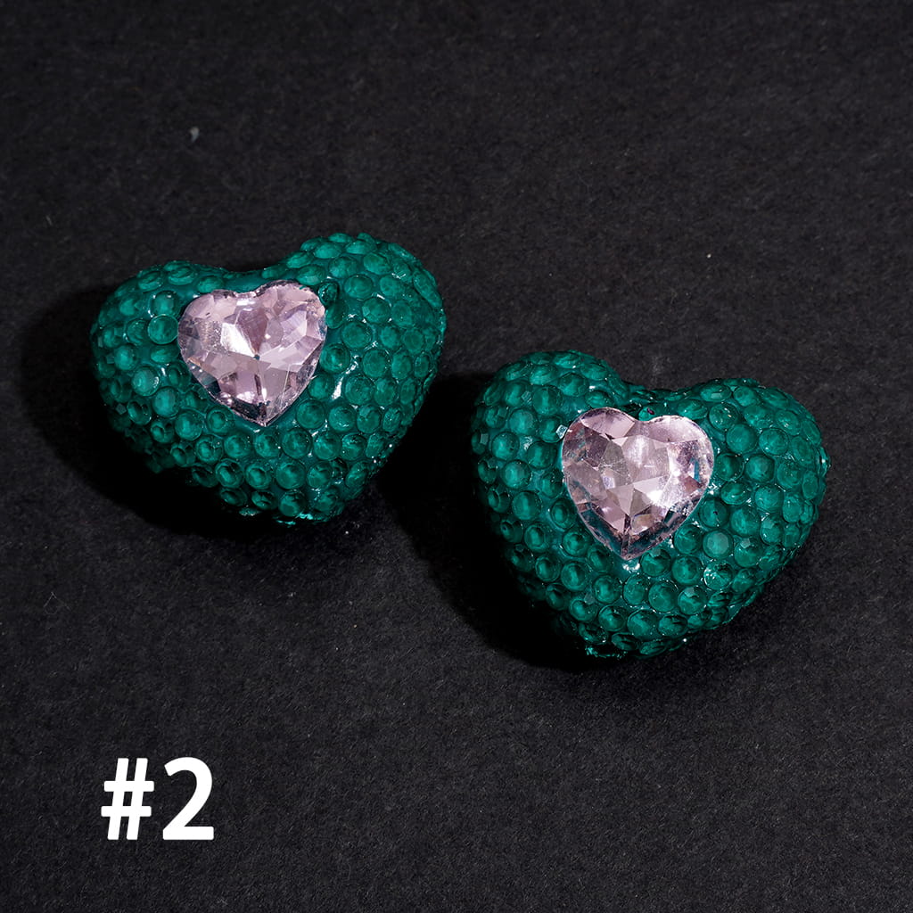 Clay Beads Heart with Rhinestones and Pink Mini Heart, Fluorescent Colors, 19*24MM