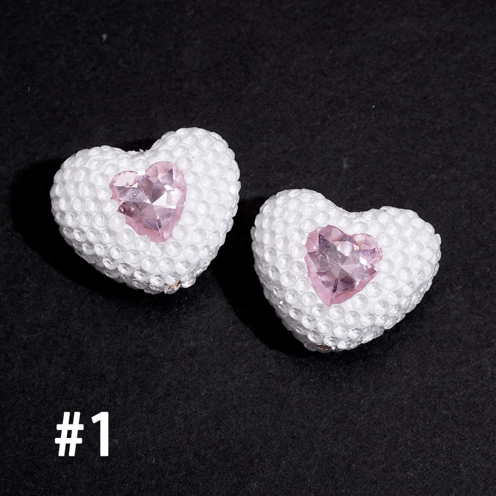 Clay Beads Heart with Rhinestones and Pink Mini Heart, Fluorescent Colors, 19*24MM