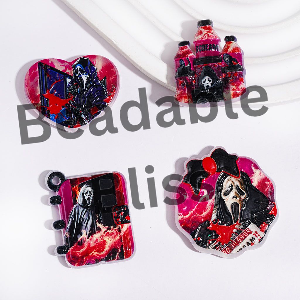 Horror Mask Character Halloween Acrylic Beads and Pendants, Random Mix