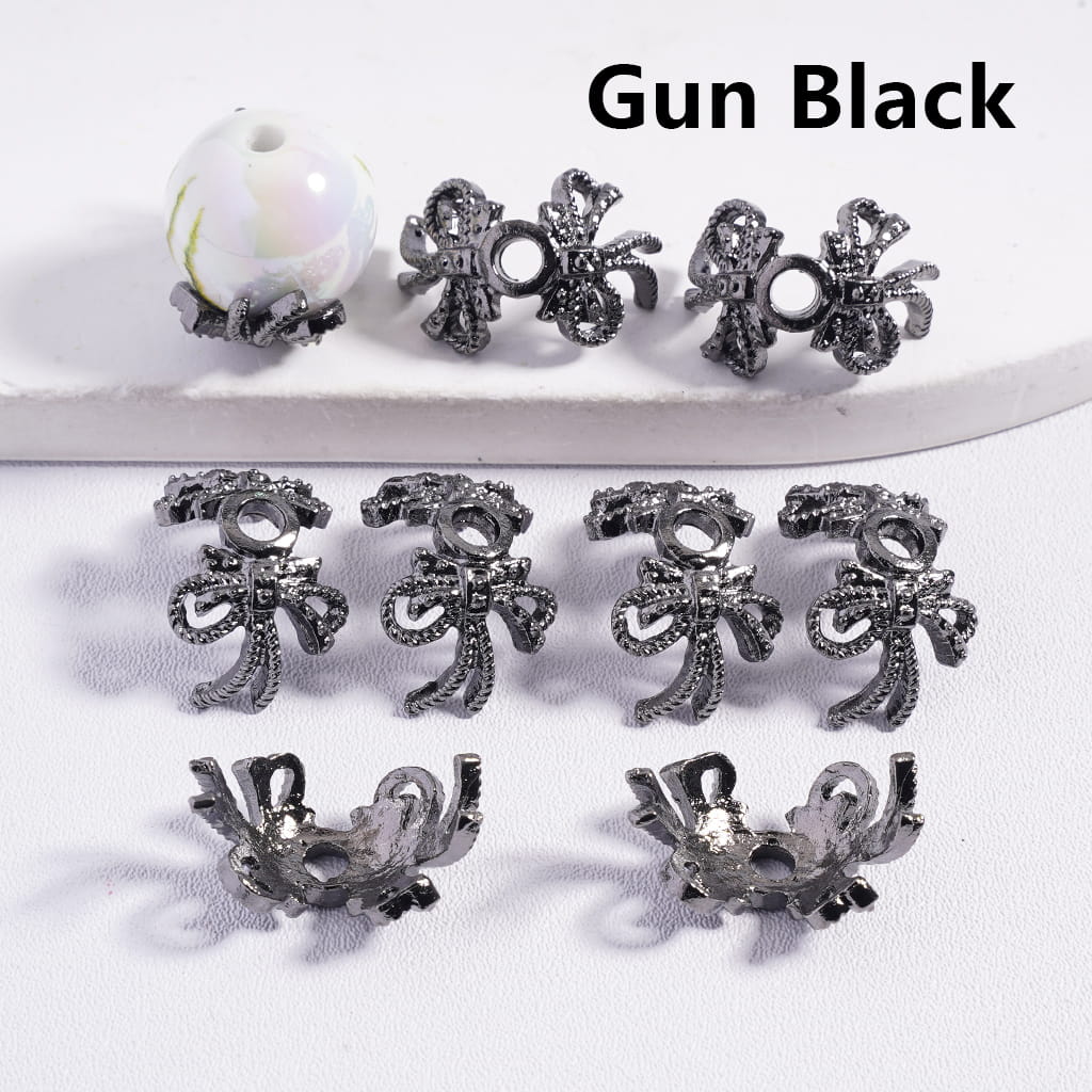 Fancy Bead Cages with Bowtie, Alloy Bead Cap (They Fit 16MM Beads), Silver & Rose Gold