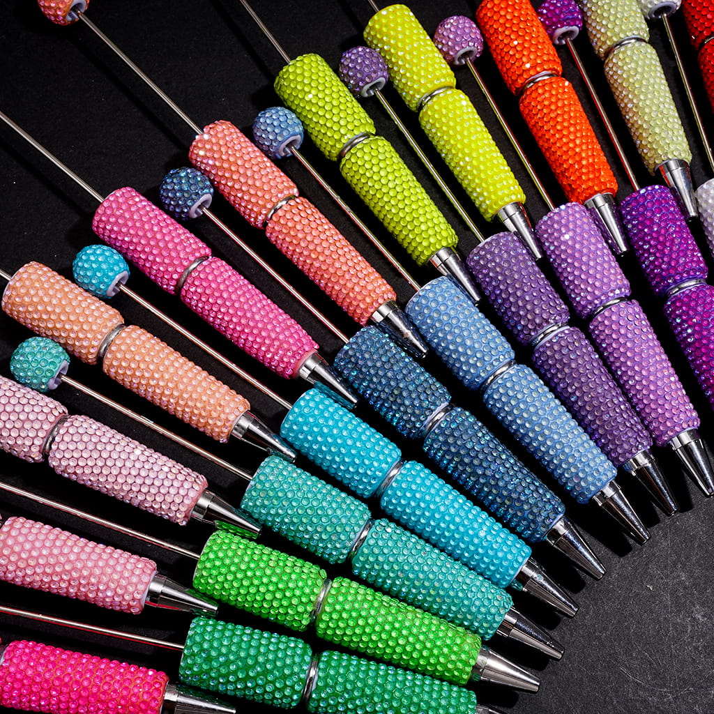 Beadable Clay Pens with Sparkling Rhinestones in UV Coating Process Covered the Entire Pens, Multi-Color (Please Read the Description)