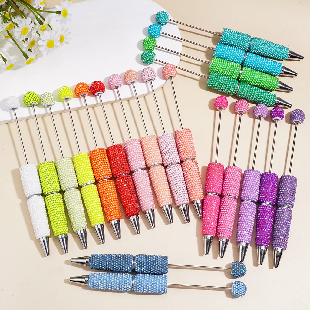 Beadable Clay Pens with Sparkling Rhinestones in UV Coating Process Covered the Entire Pens, Multi-Color (Please Read the Description)