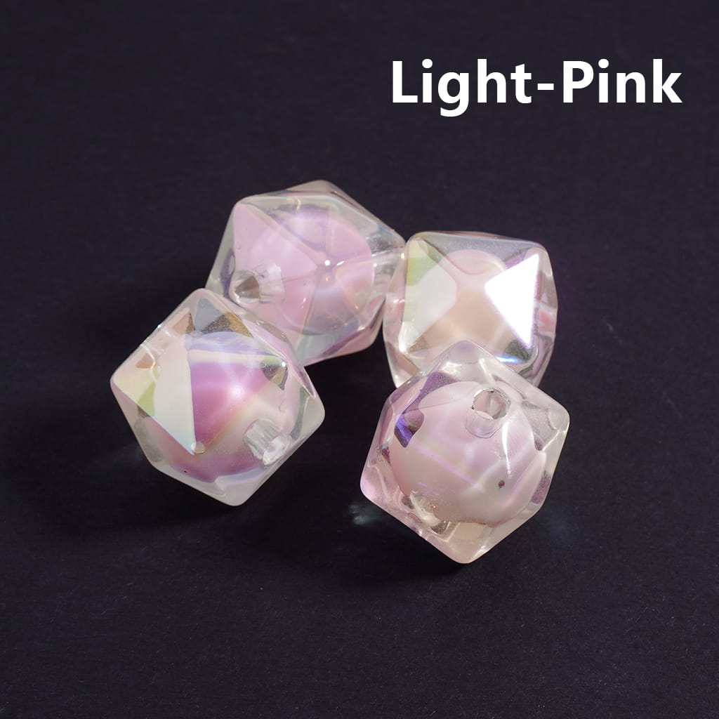 Set of light pink polyhedral dice on a black background with 'Light-Pink' text.

