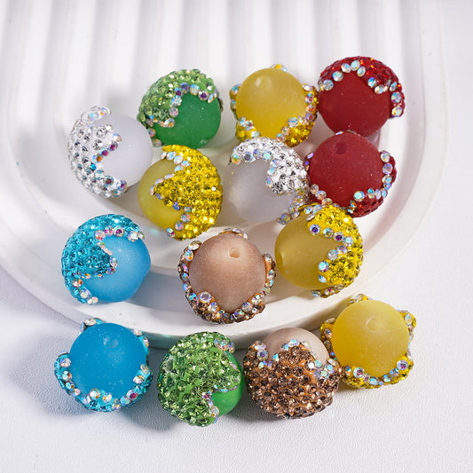 Cat Eye Style Acrylic Beads in Clay Flower Calyx Covered by Shiny Rhinestones, 18MM, Multi-Color (It's a little hard to stick into the pen pole)