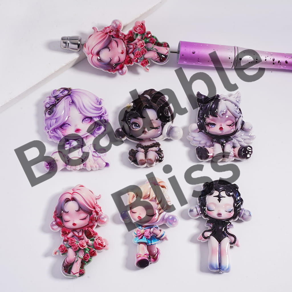 Set of colorful character charms on a white background with 'handsome-supply.com' branding.