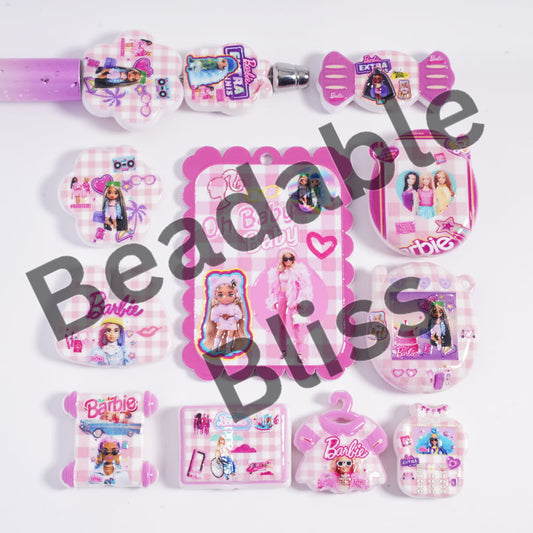 Acrylic Beads Pendant Pink Fashion Doll Pattern Series in Various Designs, Random Mix