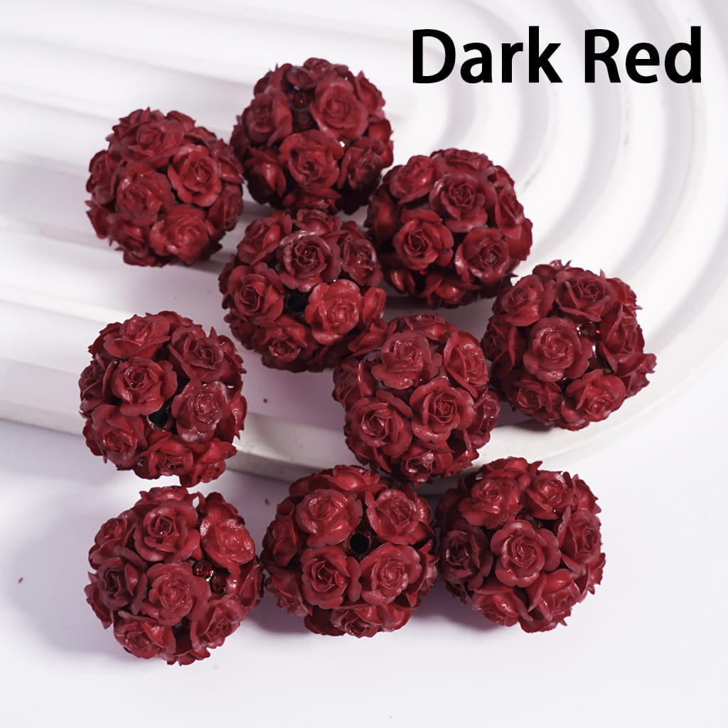 Dark red rose-shaped beads on a white background with 'Dark Red' text.