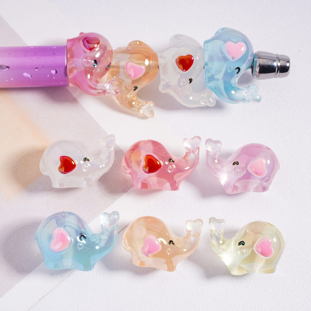 Acrylic Beads UV Coating Mini Elephant Head Series, Multi-Color, 20*15MM, Random Mix