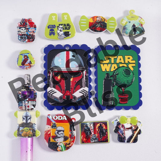 Acrylic Beads Concavo-Convex Space Saga Prints Series, Random Mix